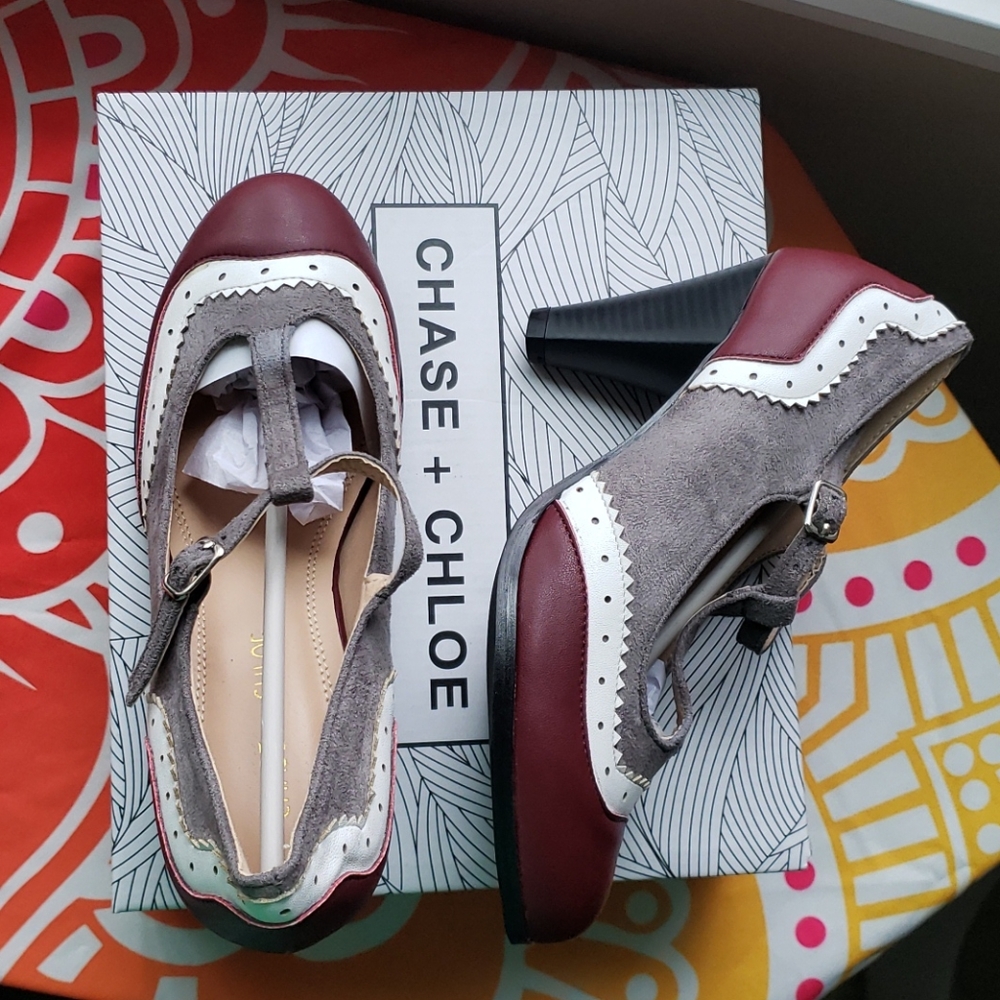 NIB Burgundy Dora t-strap pumps